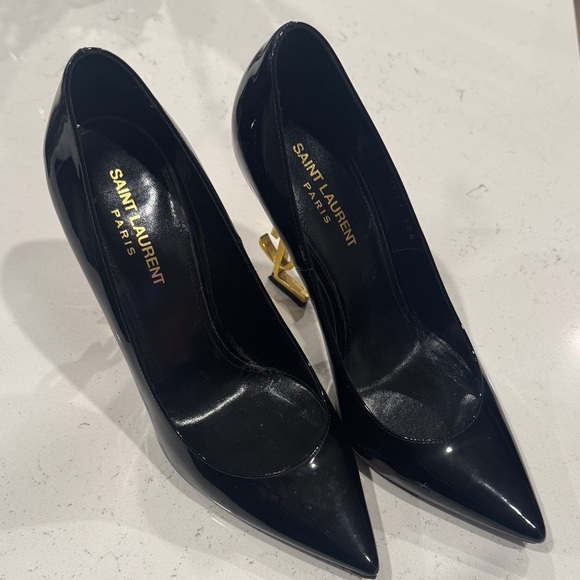Black Patent Leather Heels with Gold Accent - Picture 6 of 6